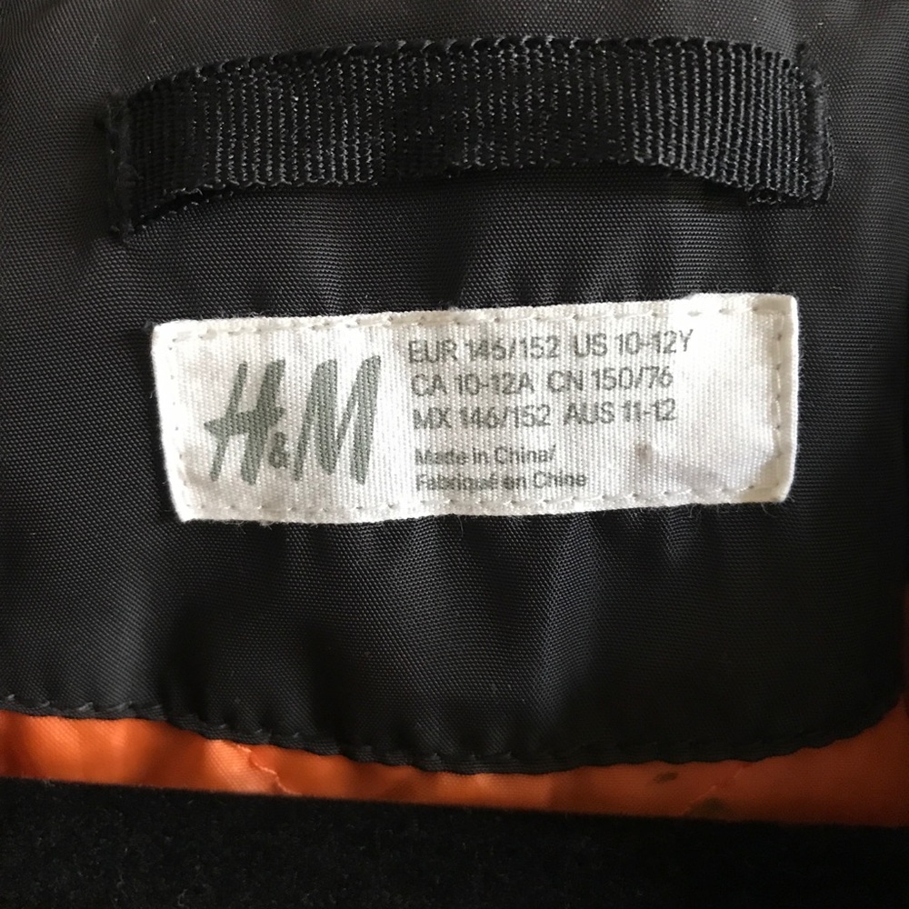 SOLD H&M bomber jacket varsity puffer black 10-12 - Picture 2 of 8